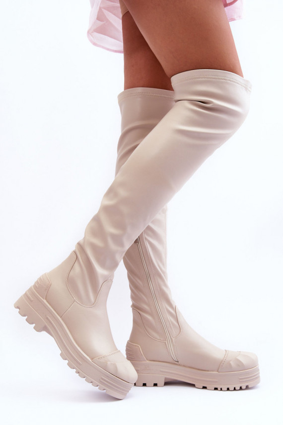  ilgaauliai batai su užtrauktukais smėlio spalvos Dudesa