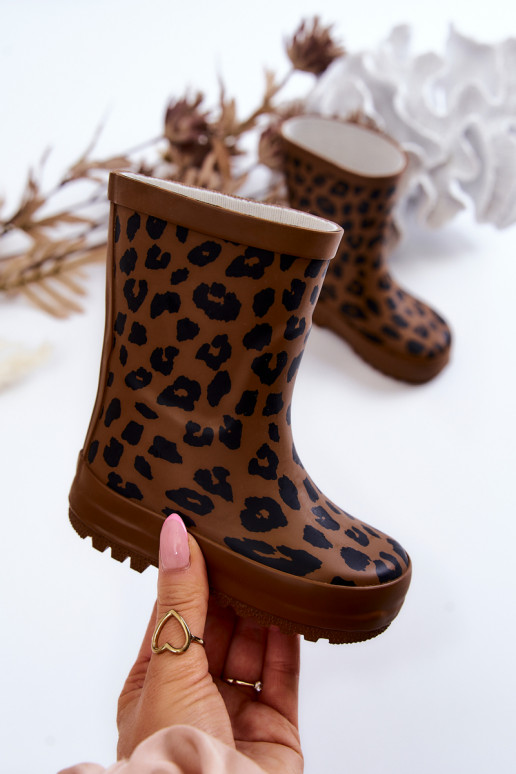Vaikiški Guminiai batai su leopardo kailio raštais rudos spalvos Nanny