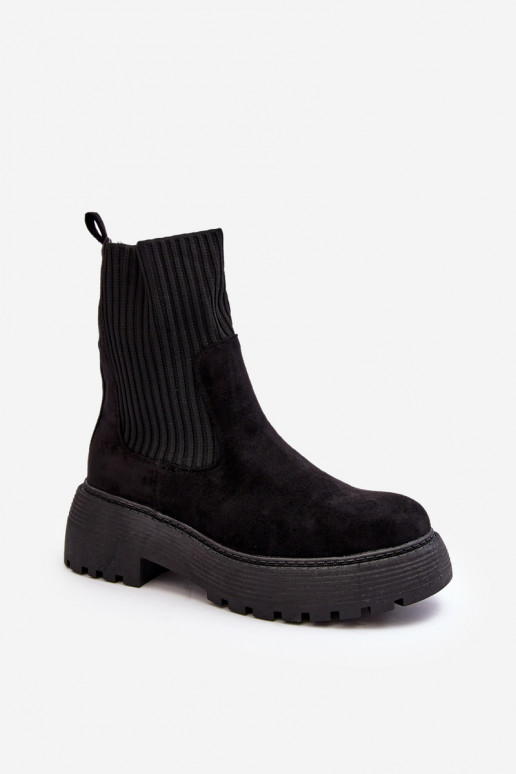 Zomšiniai batai su kojinės tipo auliuku su platforma  juodos spalvos Rewam
