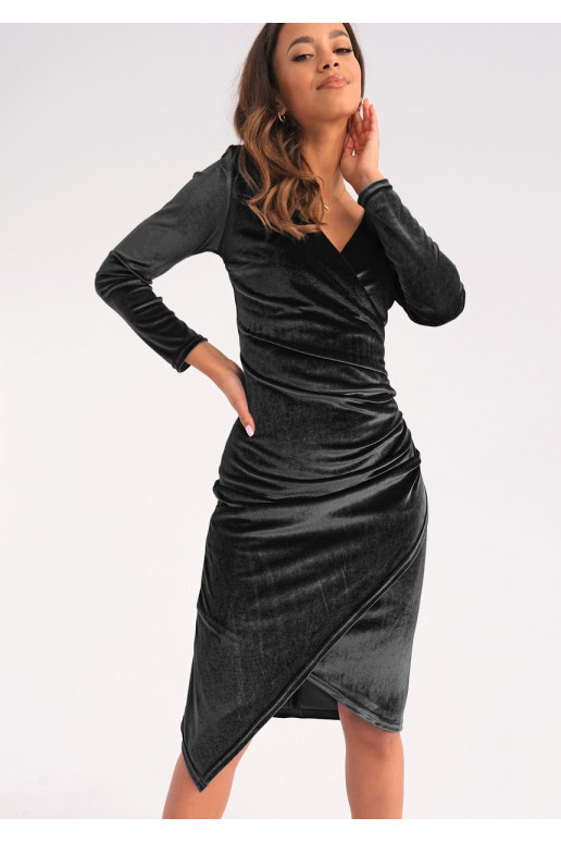 Elena - veliūrinė juodos spalvos suknelė 