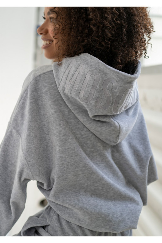 Icon Velvet - veliūrinis megztinis su gobtuvu pilkos spalvos