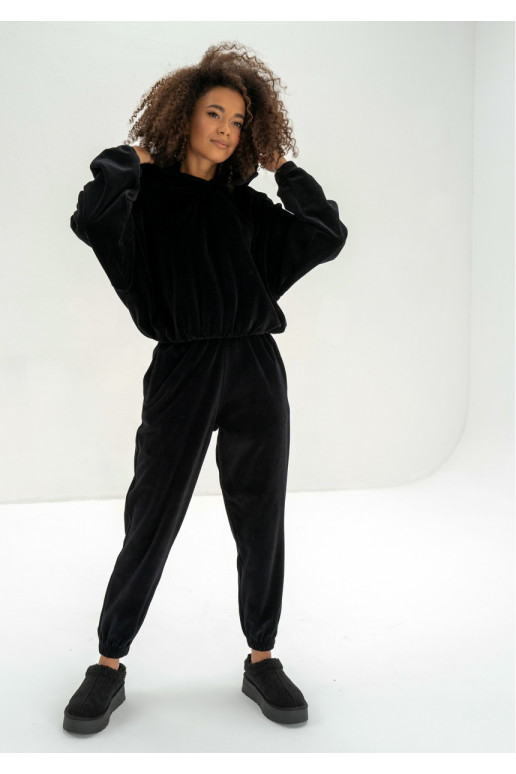 Icon Velvet -  veliūrinis megztinis su gobtuvu juodos spalvos