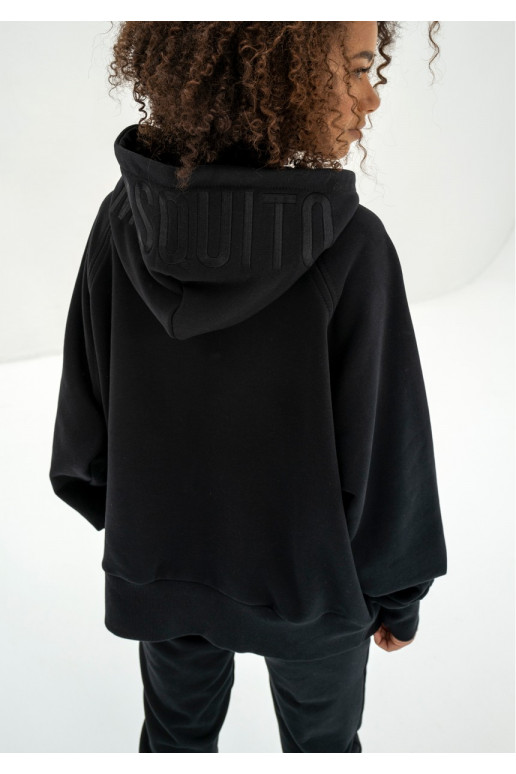 Hoody - Oversize stiliaus ilgas megztinis juodos spalvos 