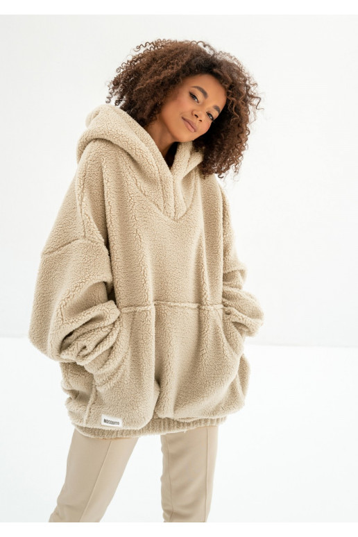 Ozzy - Oversize stiliaus megztinis su gobtuvu smėlio spalvos  