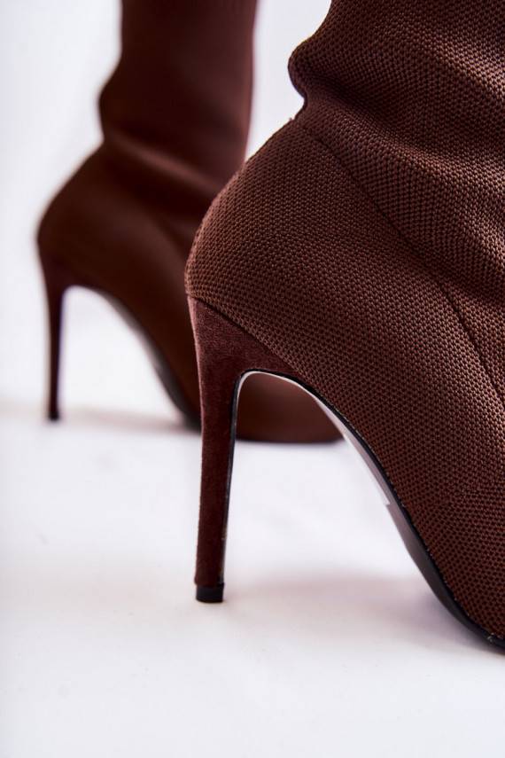   Aulinukai su kojinės tipo auliuku su plonais kulniukais rudos spalvos Luisell