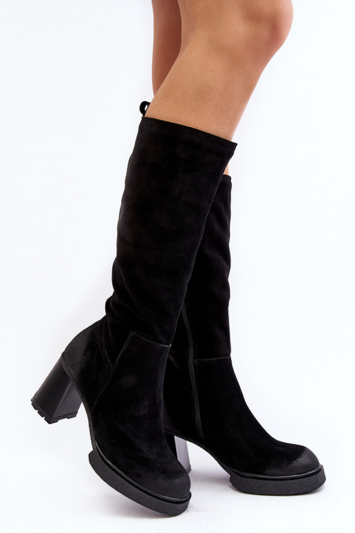 iš zomšos moteriški ilgaauliai batai su kulniukais  Lemar juodos spalvos Ceraxa