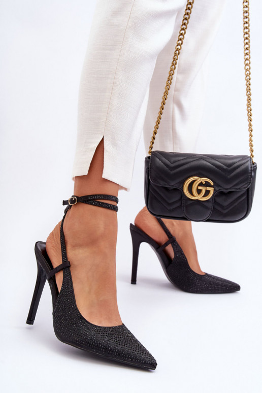 Klasikinio modelio aukštakulniai bateliai Dekoruotos Cyrkoniami juodos spalvos Guda