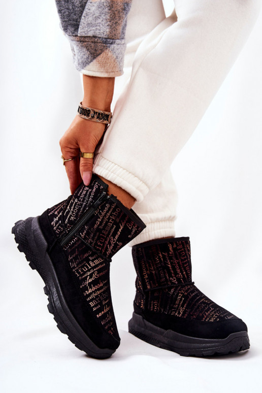 pašiltinti sniego batai su marginimu juodos spalvos Freesia