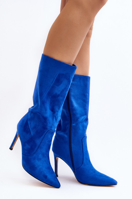   ilgaauliai batai  su plonais kulniukais mėlynos spalvos Odetteia