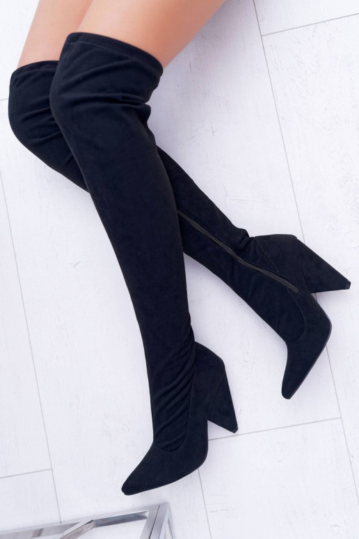 moteriški ilgaauliai batai su kulniukais Lu Boo iš zomšos juodos spalvos Tamaris