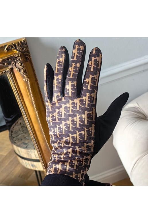 Damskie rękawiczki elegancki nadruk Elegant ciepłe su polarkiem w środku REK143WZ1