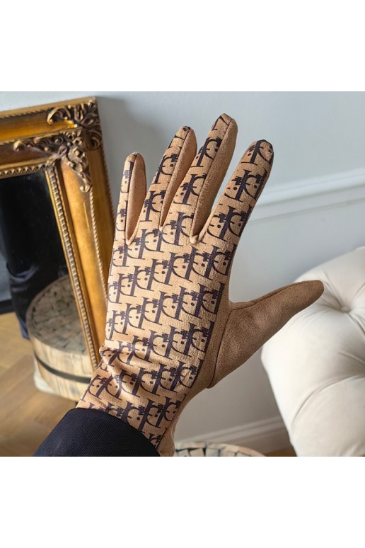 Damskie rękawiczki elegancki nadruk Elegant ciepłe su polarkiem w środku REK143WZ3