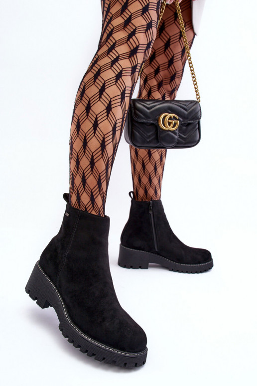 Aulinukai iš zomšos su plačiais kulniukais pašiltinti juodos spalvos Neafgi