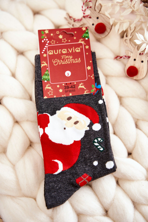  medvilninės kalėdinės kojinės Su Kalėdų seneliu  pilkos spalvos