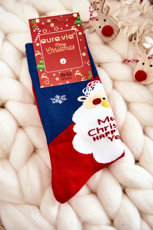  medvilninės kalėdinės kojinės Su Kalėdų seneliu mėlynos-raudonos spalvos