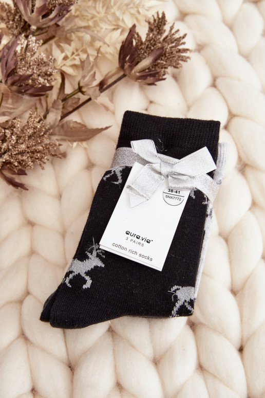 Kalėdinės kojinės  3-Pak pilka-juodos spalvos