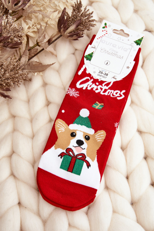 Kalėdinės kojinės su šuniukais raudonos spalvos