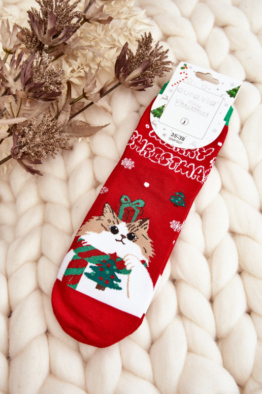 Kalėdinės kojinės su kačiukais raudonos spalvos