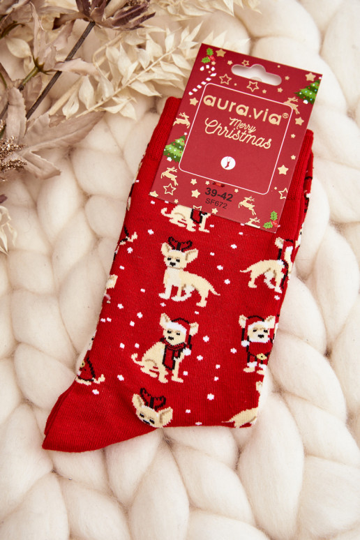 Medvilninės kalėdinės kojinės raudonos spalvos