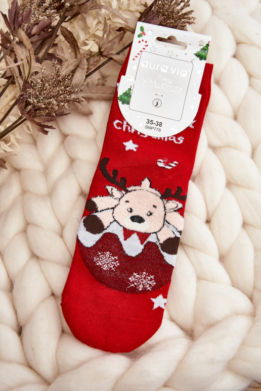Kalėdinės kojinės su elniukais raudonos spalvos