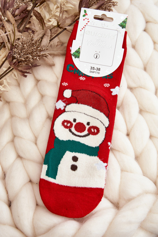 Kalėdinės kojinės su sniego seniais raudonos spalvos