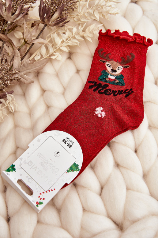   Blizgančios Kalėdinės kojinės  su elniukais raudonos spalvos