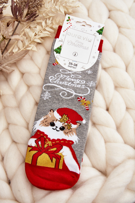 Kalėdinės kojinės su kačiukais pilkos spalvos