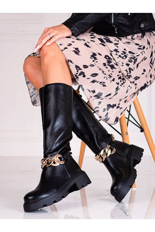 Ilgaauliai batai su dekoratyvine grandinėle Shelovet iš eko odos