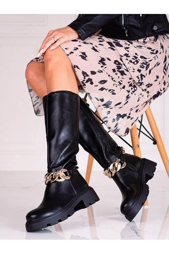 Ilgaauliai batai su dekoratyvine grandinėle Shelovet iš eko odos