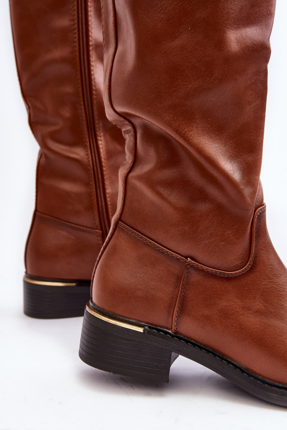   ilgaauliai batai su plačiais kulniukais  rudos spalvos Aviare