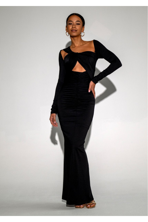 Elle - MAXI suknelė su stilinga dekolte juodos spalvos