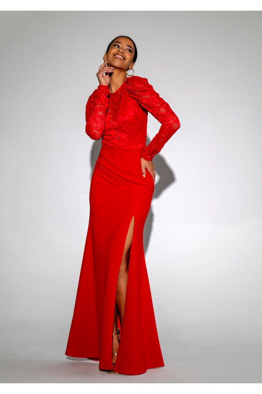 Roma - MAXI raudonos spalvos suknelė puošta nėriniais 