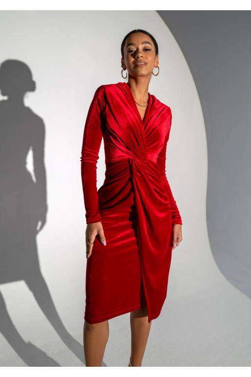 Rose -  velvetinė MIDI suknelė raudonos spalvos