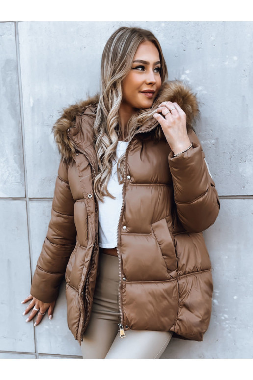 Moteriška žieminė striukė rudos spalvos