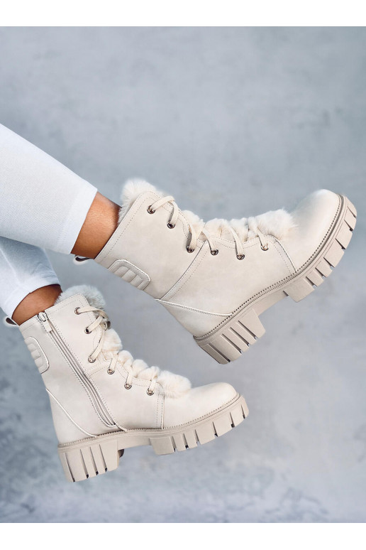 Aulinukai su raištukais su kailiuku MELVIN BEIGE Aulinukai su raištukais su kailiuku MELVIN BEIGE