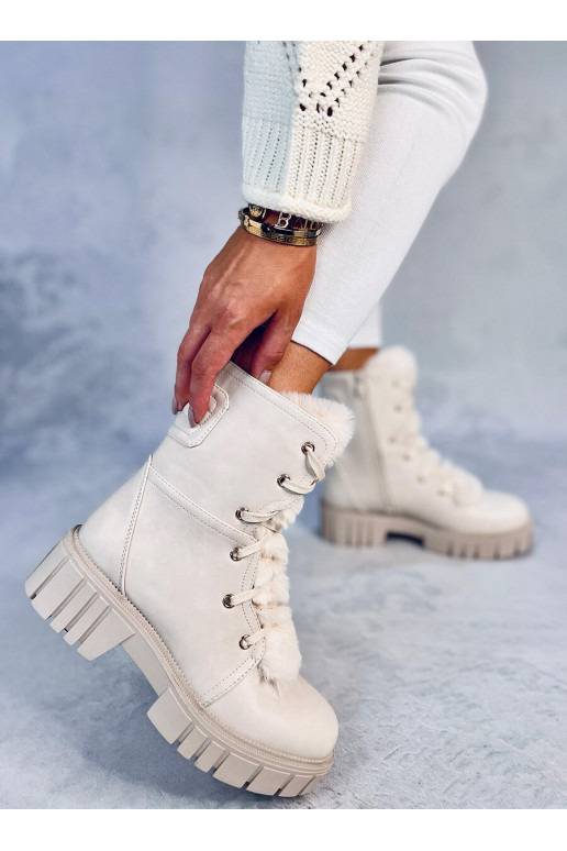 Aulinukai su raištukais su kailiuku MELVIN BEIGE Aulinukai su raištukais su kailiuku MELVIN BEIGE