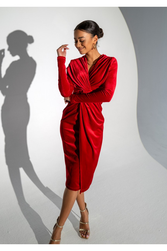 Rose -  velvetinė MIDI suknelė raudonos spalvos