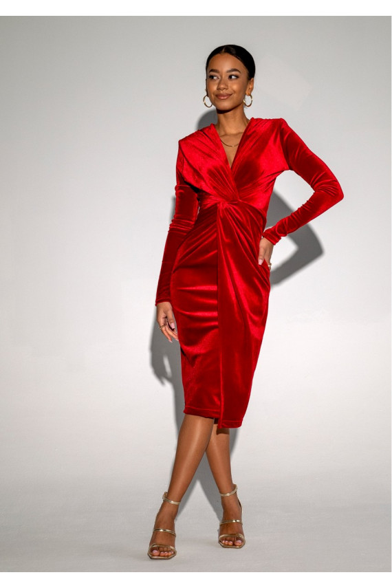 Rose -  velvetinė MIDI suknelė raudonos spalvos