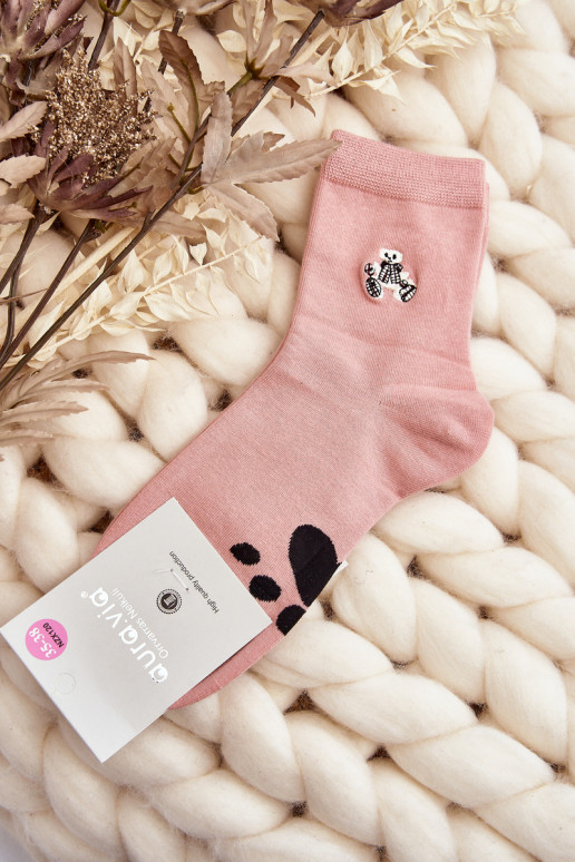 Medvilninės kojinės   Z Naszywką Meškiukai rožinės spalvos