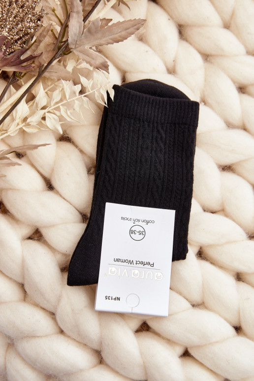   Medvilninės kojinės su įspaudu juodos spalvos