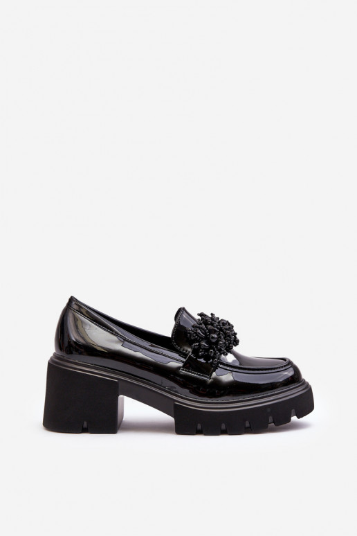 Moteriški lakuoti batai su ornamentais juodos spalvos Renesma