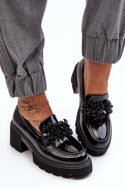 Moteriški lakuoti batai su ornamentais juodos spalvos Renesma