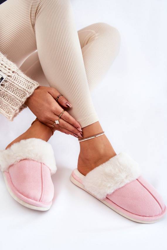    šlepetės  su kailiuku rožinės spalvos Morisea