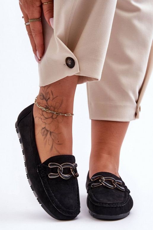 Elegantiški zomšiniai mokasinailygiapadžiaij Podeszwie juodos spalvos Appia