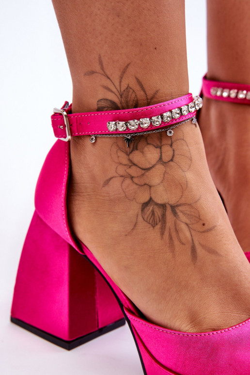  Bateliai su plačiu kulnu su tviskančiomis akutėmis rožinės spalvos Adel