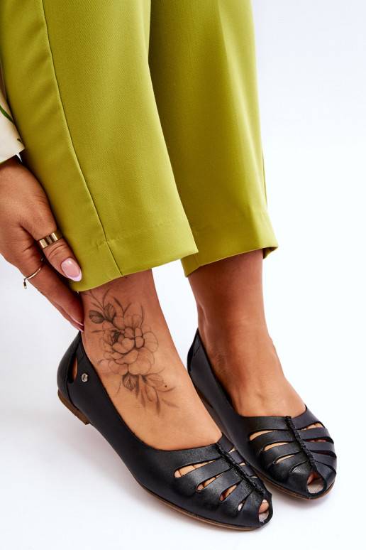 Patogios natūralios odos balerinos   juodos spalvos Luka