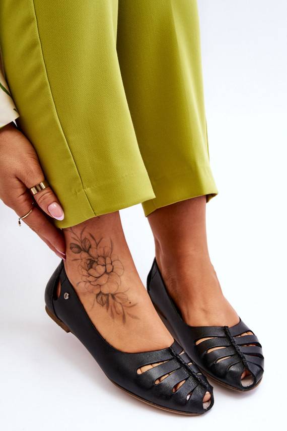 Patogios natūralios odos balerinos   juodos spalvos Luka