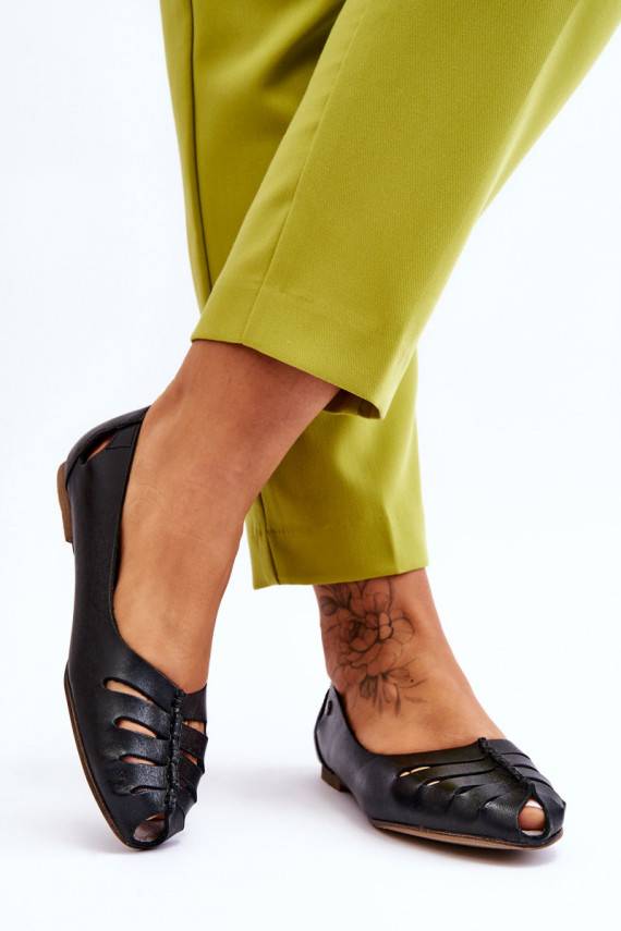 Patogios natūralios odos balerinos   juodos spalvos Luka