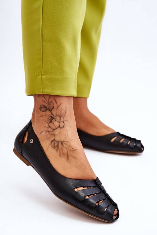 Patogios natūralios odos balerinos   juodos spalvos Luka