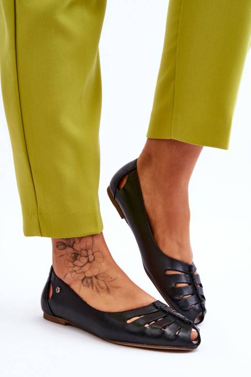 Patogios natūralios odos balerinos   juodos spalvos Luka